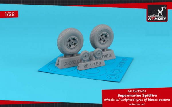 AR AW32407   Supermarine Spitfire wheels w/ weighted tyres of block pattern & 4-spoke hubs (1/32) (thumb81012)
